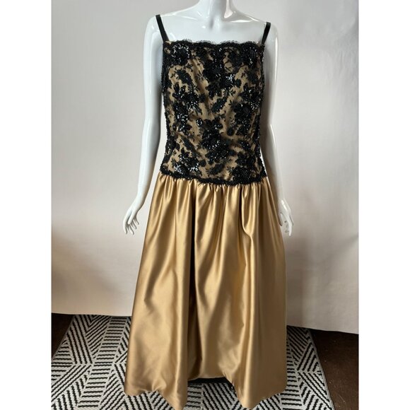 Robert Legere Black & Gold Evening Gown With Floral Sequin and Lace Bodice Sz Sm - Picture 14 of 15